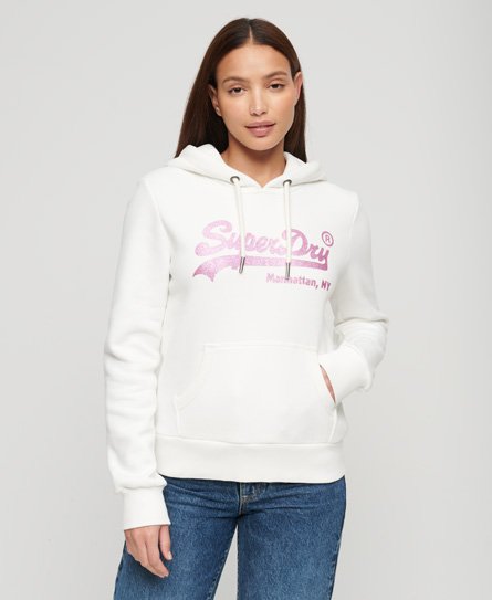 Superdry Damen Crème und Rosa Vintage Hoodie mit Logo und Verzierung, Größe: 36 von Superdry