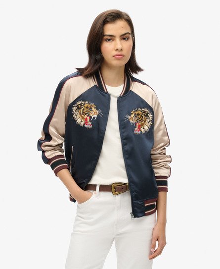 Superdry Damen Vintage Suikajan Jacke mit Stickerei Marineblau - Größe: 38 von Superdry