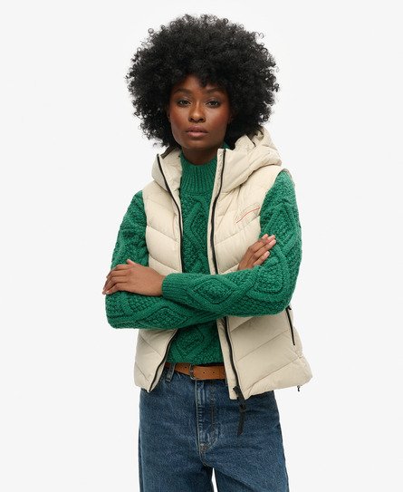 Superdry Damen Beige Wattierte Kapuzenweste aus Mikrofaser, Größe: 40 von Superdry