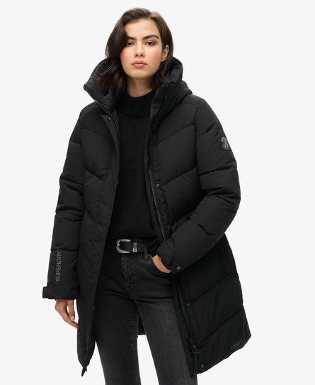 Superdry Damen Wattierter City Chevron Parka Schwarz - Größe: 42 von Superdry