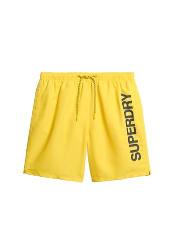 Superdry Herren 17" Badeshorts aus recyceltem Material mit Sportgrafik Cyber Gelb L von Superdry