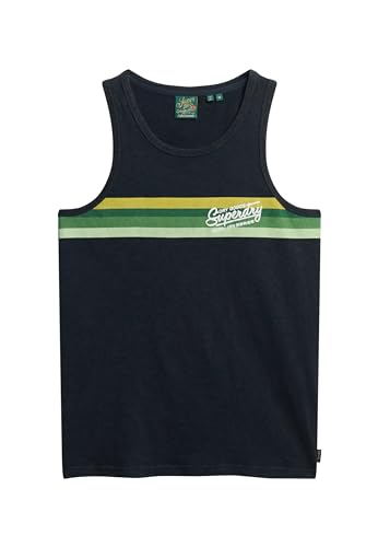 Superdry Herren Ärmelloses gestreiftes Cali Tanktop mit Logo Finster Marineblau Strukturiert XXL von Superdry