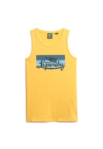 Superdry Herren Ärmelloses gestreiftes Cali Tanktop mit Logo Samoa Sonne Gelb Strukturiert L von Superdry