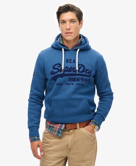 Superdry Herren Blau und Schwarz Farblich Abgestimmtes Hoodie mit Vintage-Logo Bedruckt, Größe: S von Superdry