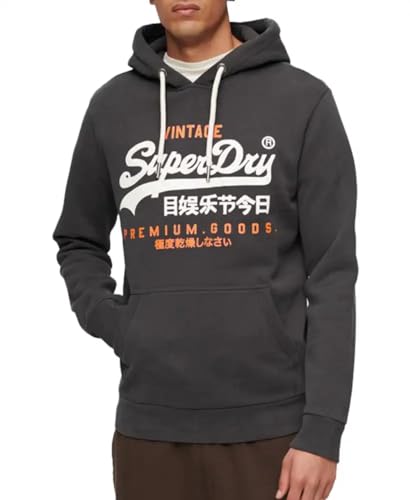 Superdry Herren Classic VL Heritage Hoodie Kapuzenpullover, Schwarz gewaschen, L von Superdry