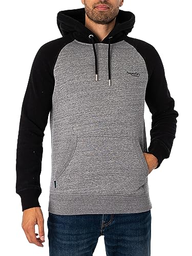 Superdry Herren Essential Baseball Hoodie Sweatshirt, Dunkelgrau meliert/Schwarz, Small von Superdry