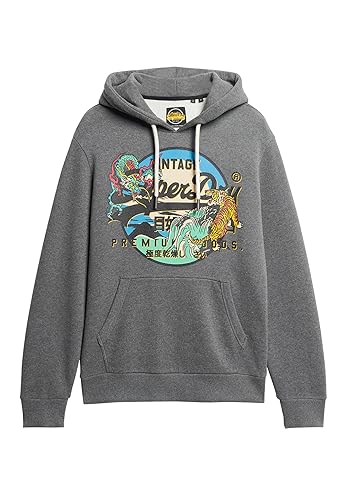 Superdry Herren Japanischer Vl Graphic Hoodie Sweatshirt, Mehrfarbig (Rich Charcoal Marl), M von Superdry