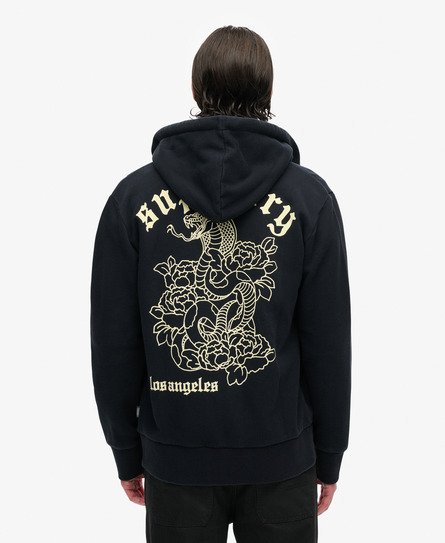 Superdry Herren Locker Geschnittenes Hoodie mit Tattoo-Grafik Schwarz - Größe: L von Superdry