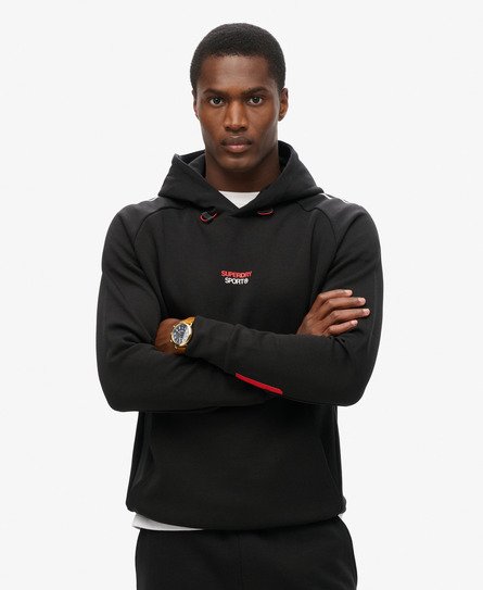 Superdry Herren Schwarz Locker Geschnittenes Sport Tech Hoodie mit Logo, Größe: M von Superdry