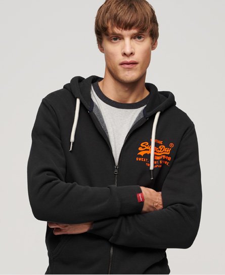 Superdry Men's Neonfarbenes Hoodie mit Vintage-Logo Schwarz - Größe: M von Superdry