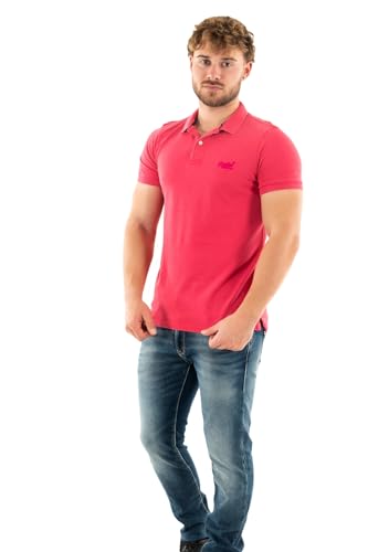 Superdry Herren Polo LISO Kapuzenpullover, Himbeer Pink, 56 von Superdry