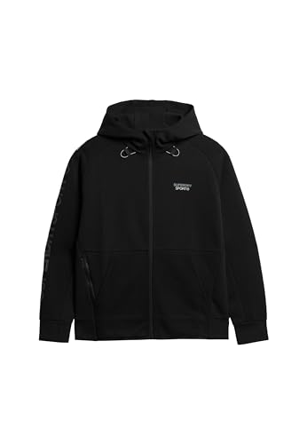 Superdry Herren Sport Tech Logo Loose Zip Hood Sweatshirt, schwarz, Large von Superdry