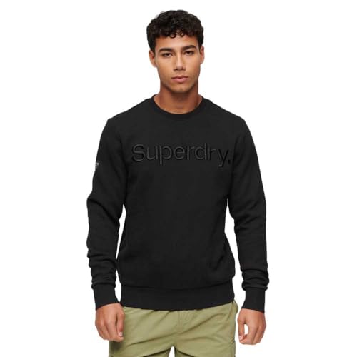 Superdry Herren Tonal Embroidered Logo Crew Sweatshirt, Schwarz, XL von Superdry