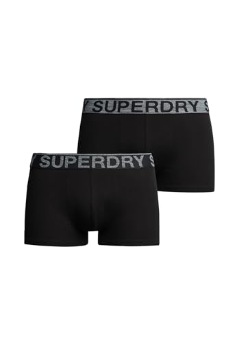 Superdry Herren Trunk Double Pack Boxershorts, Black/Grey, von Superdry