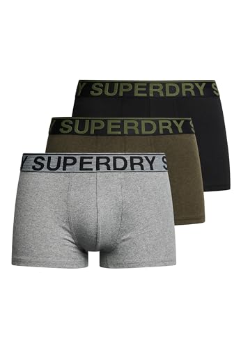 Superdry Herren Trunk Triple Pack Boxershorts, NOOS Grey Marl/Winter Khaki Grit/Black, von Superdry
