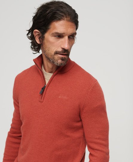 Superdry Men's Essential Strickpullover mit Kurzem Reißverschluss und Stickerei Orange - Größe: M von Superdry