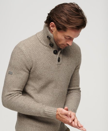 Superdry Men's Grob Gestrickter Pullover mit Knopfleiste Beige - Größe: L von Superdry