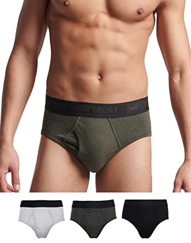 Superdry Mens Multi Triple Pack Briefs, Black/Olive/Grey, Large von Superdry