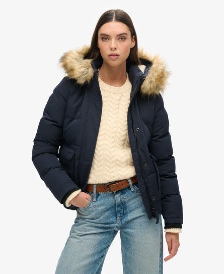 Superdry Women's Everest Bomberjacke mit Kapuze Marineblau - Größe: 42 von Superdry