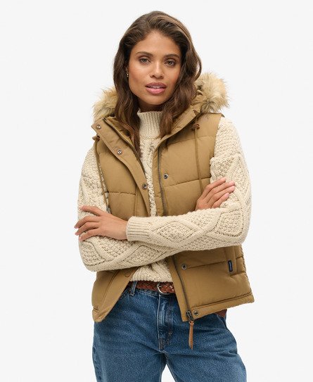 Superdry Women's Everest Kunstfell-Weste Braun - Größe: 40 von Superdry