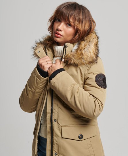 Superdry Women's Everest Parka mit Kapuze und Kunstfellbesatz Braun - Größe: 36 von Superdry