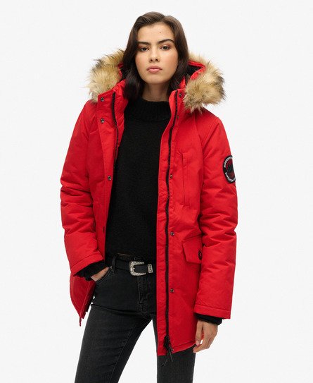 Superdry Women's Everest Parka mit Kapuze und Kunstfellbesatz Rot - Größe: 36 von Superdry