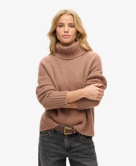 Superdry Women's Grobgestrickter Studios Rollkragenpullover Hellbraun - Größe: 38 von Superdry