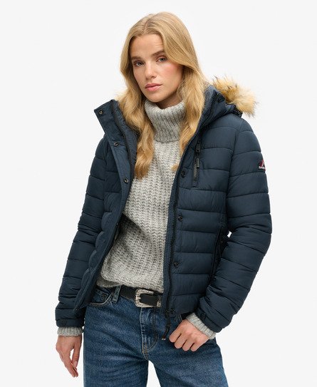 Superdry Women's Klassische Fuji Jacke mit Kunstfellbesatz Marineblau - Größe: 36 von Superdry