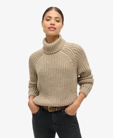 Superdry Women's Lässiger Strickpullover mit Rollkragen und Ziernaht Beige - Größe: 36 von Superdry