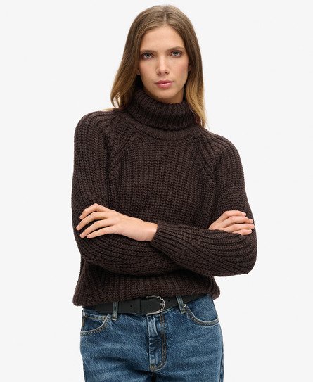 Superdry Women's Lässiger Strickpullover mit Rollkragen und Ziernaht Braun - Größe: 44 von Superdry