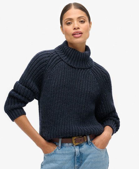 Superdry Women's Lässiger Strickpullover mit Rollkragen und Ziernaht Marineblau - Größe: 36 von Superdry