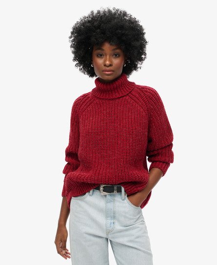 Superdry Women's Lässiger Strickpullover mit Rollkragen und Ziernaht Rot - Größe: 36 von Superdry