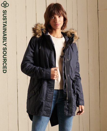 Superdry Women's Military Parka mit Schwalbenschwanzsaum Blau - Größe: 34 von Superdry