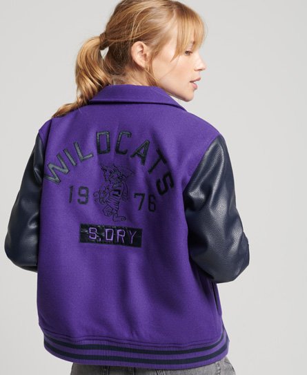 Superdry Women's Vintage Mixed Varsity Bomberjacke Lila - Größe: 36 von Superdry