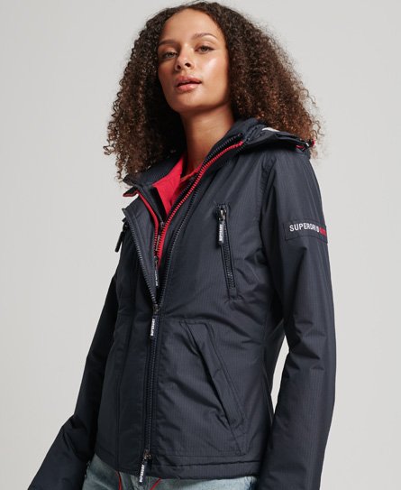 Superdry Women's Windbreaker-Jacke mit Kapuze und Logo Marineblau - Größe: 36 von Superdry