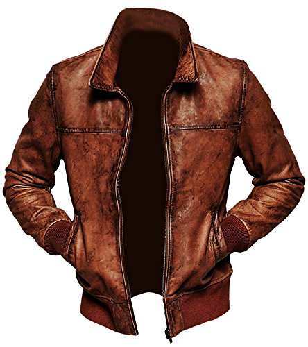 Herren Bikerjacke im Vintage-Look, braun, Bomberjacke aus Leder Gr. XXXL, braun von Superior Leather Garments