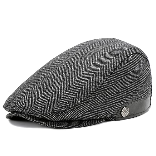 Superora Herren Schiebermütze Barett Cap Baumwolle Unisex Mütze 1920 Stil Herren-Schiebermütze Winter Warme Flat Cap mit Karomuster Baumwollmützen von Superora