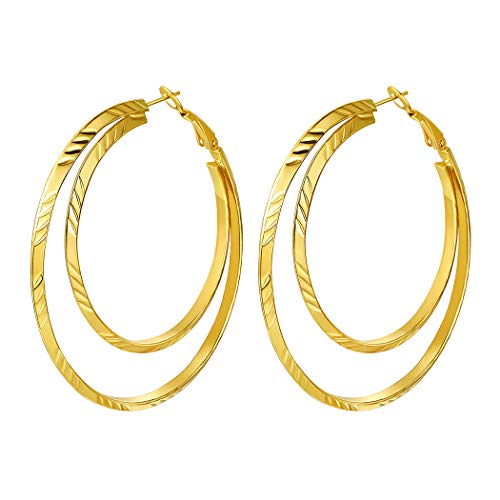 Suplight 18k vergoldet Ohrringe für Frauen Mädchen 60mm Groß Doppel Kreis Creolen Ohrringe Damen Geometrische Hoop Earrings Ohrpiercing Accessoire Schmuck für Valentinstag von Suplight