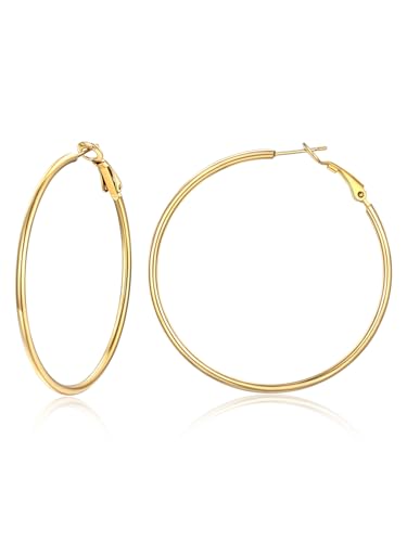 Suplight 50mm Damen Groß Creolen Ohrringe Geometrische Runde Kreis Ohrringe 18k Vergoldet Hoop Earrings Kreolen Ohrringe Ohr Piercing Ohrschmuck Accessoire für Party Abendkleid von Suplight