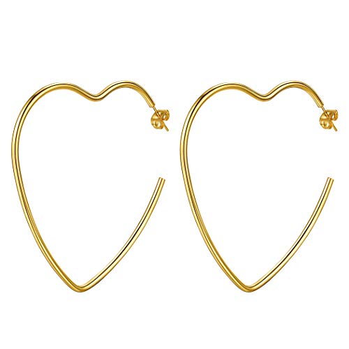 Suplight Damen Geometrische Ohrringe Hoop Earrings 60mm Groß Herz Form Creolen Mädchen Frauen 18k vergoldet offene halbe Ohrringe trendig Accessoire Modeschmuck von Suplight