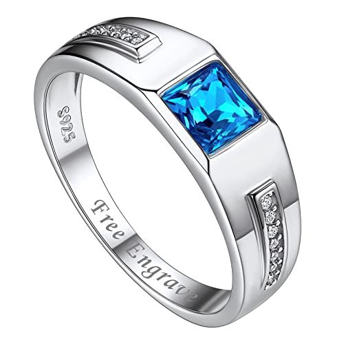 Suplight 925 Sterling Silber Herren Ring mit Zirkonia Spannring 14K Weißgold Solitärring Partnerringe mit Gravur funkelnder Blautopasschmuck Personalisiertes Geschenk 59 von Suplight