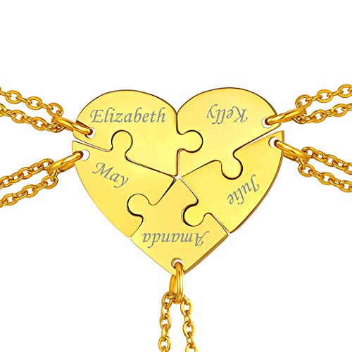 Suplight Damen Freundschaftsketten 5 pcs 18k vergoldet Puzzle Anhänger personalisiert Herz Puzzle BFF Familien Freundschaft Modeschmuck mit 51cm/1,5mm Rolokette von Suplight