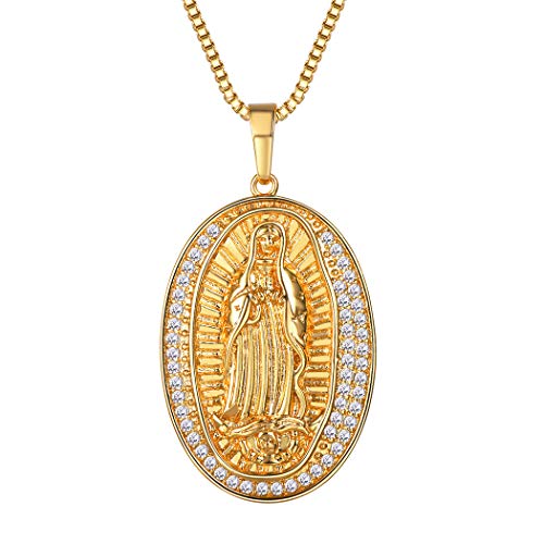 Suplight Damen Kette Jungfrau Maria Oval Christliche Medaille Anhänger Halskette 18K VergoldetReligiöse Kettenanhänger, Gold von Suplight