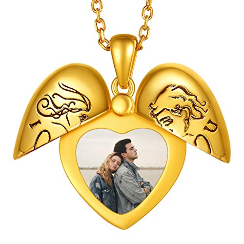 Suplight Damen Mädchen Fotokette I Love You Herz Anhänger zum Öffnen mit 925 Silber Kette 18k vergoldet personalisiert Herz Medaillon Bilder Amulett für Valentinstag Weihnachten von Suplight