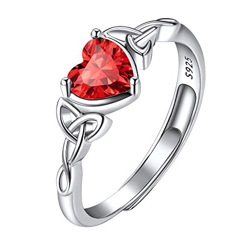 Suplight Solitärring Damen Silber 925 Verstellbarer Ring mit synthetische Rubin - Geburtsstein von Juli - roter Herzform Zirkonia Fingerring Schmuck Accessoire für Frauen Mädchen von Suplight