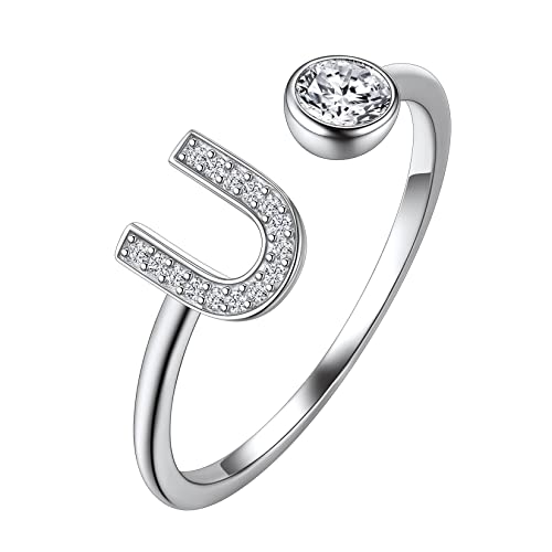 Suplight Damen Offener Ring 925 Sterling Silber Letter Ring mit Buchstabe U Verstellbare Initiale Alphabet Schmuck Geschenk für Frauen Mädchen von Suplight