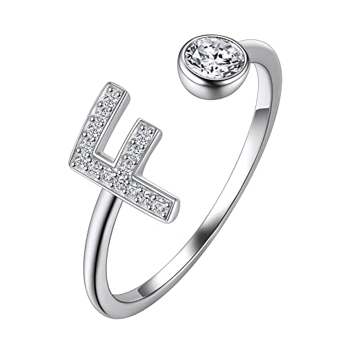 Suplight Damen Offener Ring 925 Sterling Silber Solitärring Diamant Initiale Alphabet Fingerring mit Buchstabe F Geschenk für Frauen Mädchen von Suplight