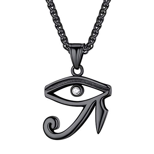 Suplight Auge des Horus Anhänger mit 56+5cm Weizenkette schwarz Edelstahl Altes Ägypten Udjat-Auge Horusauge Modeschmuck Pullover Kette Accessoire für Männer Frauen von Suplight