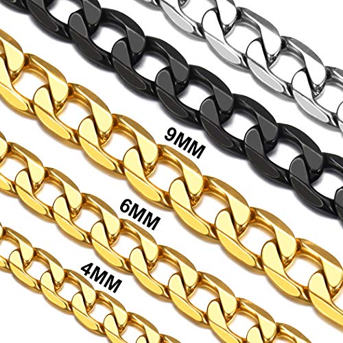 Suplight Lange Kette Hip Hop Stil Panzerkette Cuban Link Chain 66cm/26 4mm breit 18k vergoldet Klassische Halskette für Biker Rocker Unisex Collier Accessoire für Party von Suplight