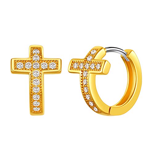 Suplight Fantasie klaren Zirkonia Huggie 14mm Damen 18k vergoldet kleine Creolen mit Kreuz Schlafen Kreolen Ohr Modeschmuck Accessoire für Frauen Mädchen 2,6 x 14,8 mm von Suplight